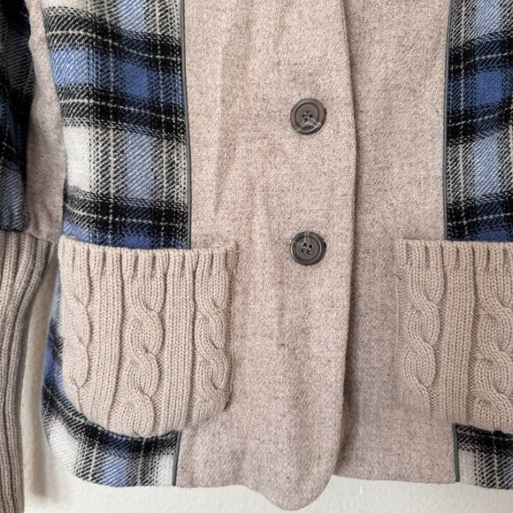 Sundance Wool Blend Plaid Knit Sweater Blazer Jacket Size 6 Blue - Picture 8 of 10